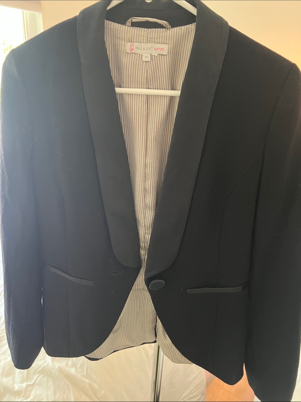 Paul & Joe Sister Black Tailored Blazer | Striped Lining | Size 40 Small